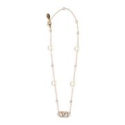 Gouden VLogo Ketting met Kristallen en Parels Valentino Garavani , Yel...