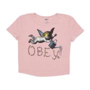 Cherub Print Korte Mouw Crop Tee Obey , Pink , Dames