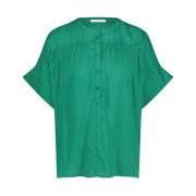 Dobby Blouse Korte Mouw By-Bar , Green , Dames