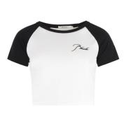 Logo Katoenen Crop Top Geribbelde Halslijn Rhude , White , Dames