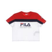 Cropped Tee Bright White/Rood/Blauw Fila , Multicolor , Dames