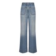 Blauwe Monogram High-Waisted Jeans Victoria Beckham , Blue , Dames