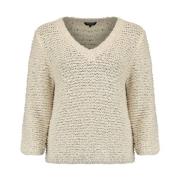 Metallic V-Neck Pullover Sweater Bloomings , Beige , Dames