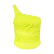 Gele one-shoulder top met gerimpeld detail Gauge81 , Yellow , Dames