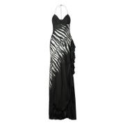 Zebraprint Lange Jurk met Ruches Roberto Cavalli , Black , Dames