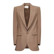 Beige Zijden Jas met Piekrevers Saint Laurent , Brown , Dames