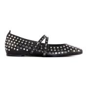 Studded Zwarte Leren Ballerina Schoenen Halmanera , Black , Dames