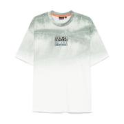 Groen Logo Print Crew Neck T-shirt Napapijri , Green , Heren