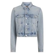 Blauwe Denim Jas Rechte Snit Calvin Klein , Blue , Dames