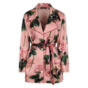 Bloemen zijden blouse met taille riem Dolce & Gabbana , Pink , Dames