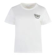 Crew-neck T-shirt met decoratieve inzetstukken Pinko , White , Dames