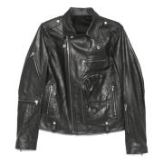 Bauhaus Leren Bikerjack Rick Owens , Black , Heren