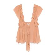 Nude Top met Ruches Chloé , Beige , Dames