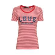 Gestreept Logo T-shirt voor vrouwen Moschino , Multicolor , Dames