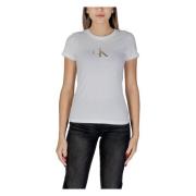 Logo Print Ronde Hals T-Shirt Calvin Klein Jeans , White , Dames