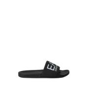 Zwarte Logo Slides Sandalen Emporio Armani EA7 , Black , Heren