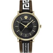 Greca Edition Leder/Textiel Horloge Versace , Yellow , Heren