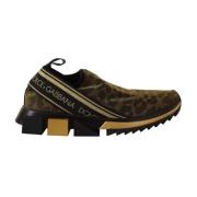 Glitter Leopard Slip-On Sneakers Dolce & Gabbana , Brown , Dames