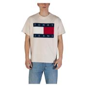 Beige Print Ronde Hals T-Shirt Tommy Jeans , Beige , Heren