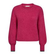 Roze Gebreide Trui met Pofmouwen Co'Couture , Pink , Dames