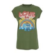 Groene Grafische Print Katoenen T-shirt Vrouw Pinko , Green , Dames