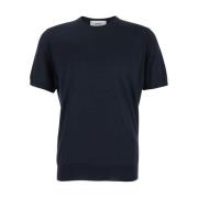 Blauwe Geribbelde Crewneck Wol Zijde Trui Lardini , Blue , Heren