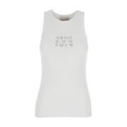 Wit Ribgebreide Top met Logodetail Semicouture , White , Dames