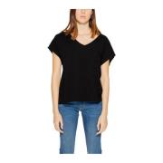 Zwarte V-hals korte mouw gebreide top Jacqueline de Yong , Black , Dam...