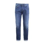 Blauwe Jeans met Metalen Logo Dondup , Blue , Heren