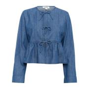 Vrouwelijke Blouse met Peplum Rok Soaked in Luxury , Blue , Dames