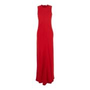 Rode Mouwloze Jurk Ronde Hals Viscose Ami Paris , Red , Dames