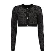 Barocco lurex cardigan met contrastbies Versace , Black , Dames