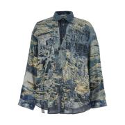 Blauw All-Over Print Logo Shirt Acne Studios , Multicolor , Heren