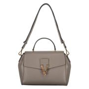 Crossbody Tas van Kalfsleer met Klep Sluiting Versace , Gray , Dames