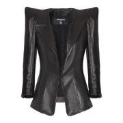 Aansluitende lamsvacht jas Balmain , Black , Dames