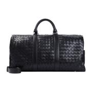 Zwarte Kalfsleren Duffle Tas Bottega Veneta , Black , Heren