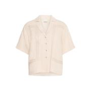 Elegante korte mouw geborduurde blouse Ichi , Beige , Dames