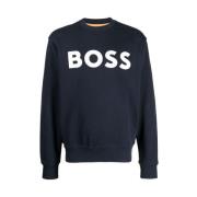 Logo Print Crew Neck Sweatshirt Hugo Boss , Blue , Heren