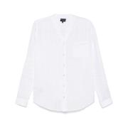 Witte V-hals Shirt met Knoopsluiting Giorgio Armani , White , Heren