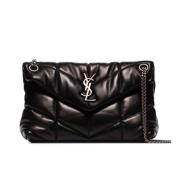 Gewatteerde Zwarte Leren Schoudertas Saint Laurent , Black , Dames