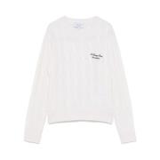 Ecru Logo Crew Neck Sweater Sporty & Rich , White , Dames