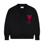 Hart Intarsia Vest Zwart/Rood Ami Paris , Black , Heren