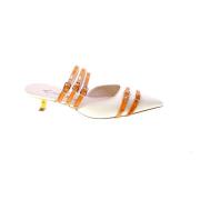 Ivoor Leren Sandalen met Oranje Banden Alchimia , White , Dames