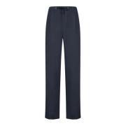 Blauwe Linnen Elastische Wijde Broek Giorgio Armani , Blue , Heren