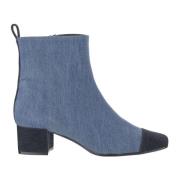 Denim Square Toe Hak Enkellaarzen Carel , Blue , Dames