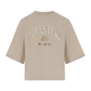 Katoen Logo Print Crew Neck T-Shirt Pinko , Beige , Dames