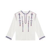 Witte Katoenen Geborduurde V-hals Shirt Isabel Marant , White , Heren