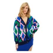 Gebreide V-hals Cardigan - Blauw Cesare Gaspari , Multicolor , Dames