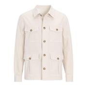 Witte Safari Katoenen Stretch Overshirt Oscar Jacobson , Beige , Heren