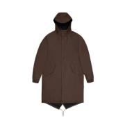 Zwarte Fishtail Parka met Asymmetrische Zoom Rains , Brown , Heren